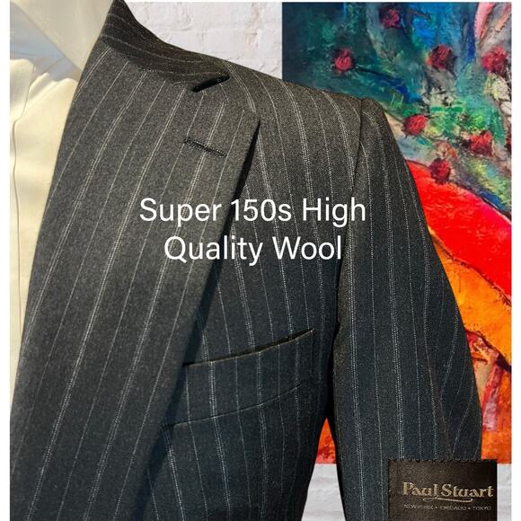 Paul Stuart 43L 36x32 Gray Multi-Stripe Flannel 2 Piece Suit Super 150s - Picture 4 of 16